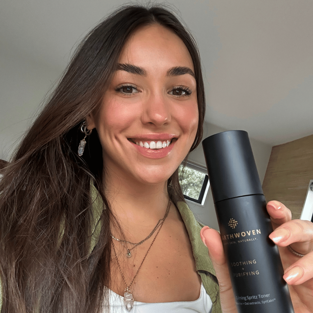 User Holding Calming Spritz Toner - Experience the soothing benefits of our gentle toner for a refreshed complexion