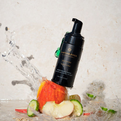 Gentle Foaming Cleanser featuring apple, cucumber, and aloe, a natural soap free solution for sensitive skin.